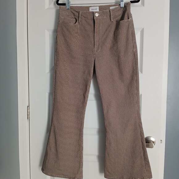 FRAME houndstooth plaid Le Crop Flare jeans-cut pant 30 waist EUC - Picture 2 of 8